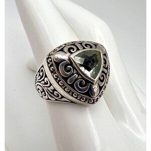 Samuel Benham BJC 925 Sterling Silver & 18K Yellow Gold Prasiolite Ring Size 8